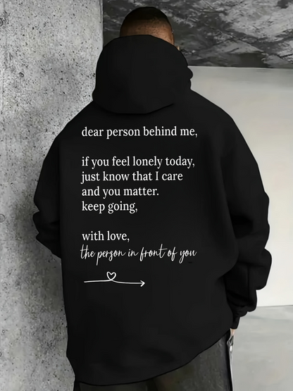 Men's Graphic Hoodie Dear Person Behind Me Minimalist Text With Heart And Arrow Hoodie