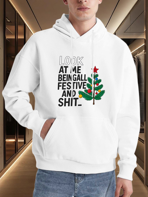 Men's Graphic Hoodie Look At Me Being All Festive With Decorated Christmas Tree