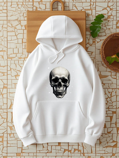 Women's Graphic Hoodie Realistic Shadows And Bone Details Symmetrical Skull