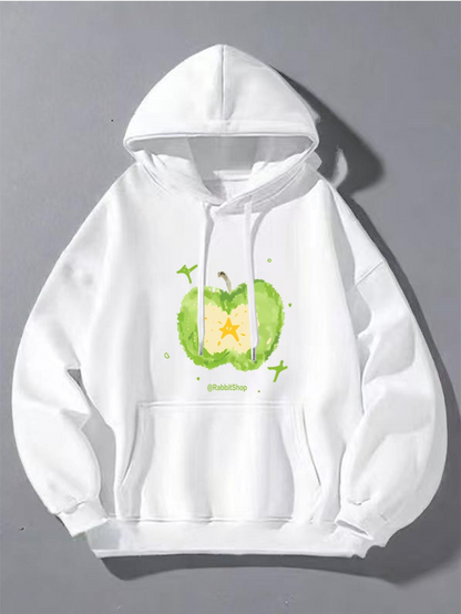 Men's Graphic Hoodie Colorful Watercolor Style With Flying Butterflies Around Green Apple