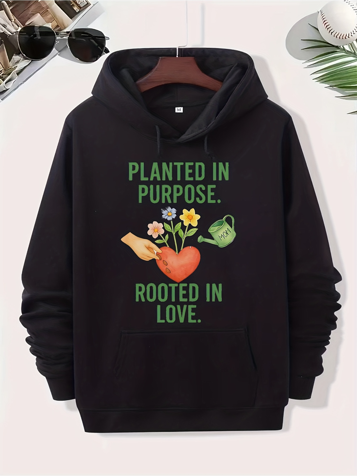 Men's Graphic Hoodie Planted In Purpose Rooted In Love Blooming Flowers With Watering Can And Heart
