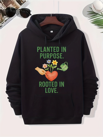 Men's Graphic Hoodie Planted In Purpose Rooted In Love Blooming Flowers With Watering Can And Heart