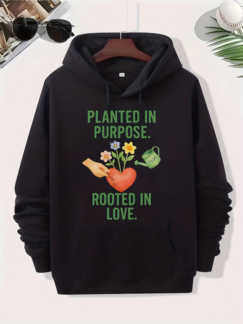 Men's Graphic Hoodie Planted In Purpose Rooted In Love Blooming Flowers With Watering Can And Heart