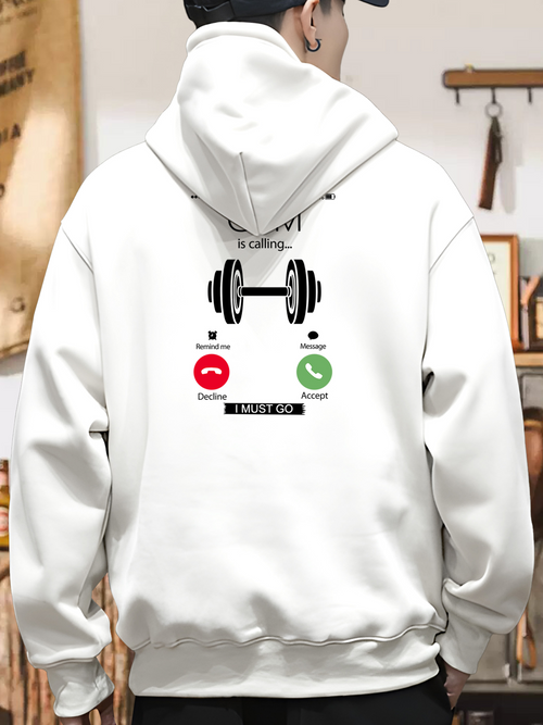 Men's Graphic Hoodie Incoming Call Black Barbell Icons With Fitness Love Theme Hoodie