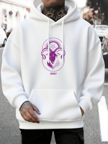 Men's Graphic Hoodie Minimalist Neon Linework Goat Head Under Gentle Streetlight Hoodie
