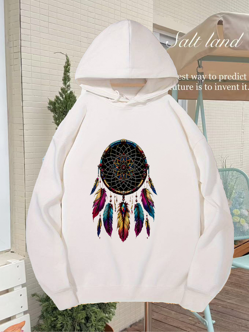 Men's Graphic Hoodie Colorful Ethnic Pattern With Feathers Hanging Under Dreamcatcher