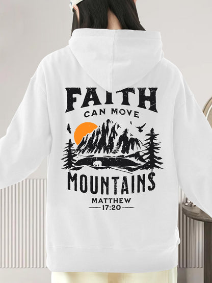 Women's Graphic Hoodie Faith Can Move Mountains Among Sunset Forest And Peaceful Valley