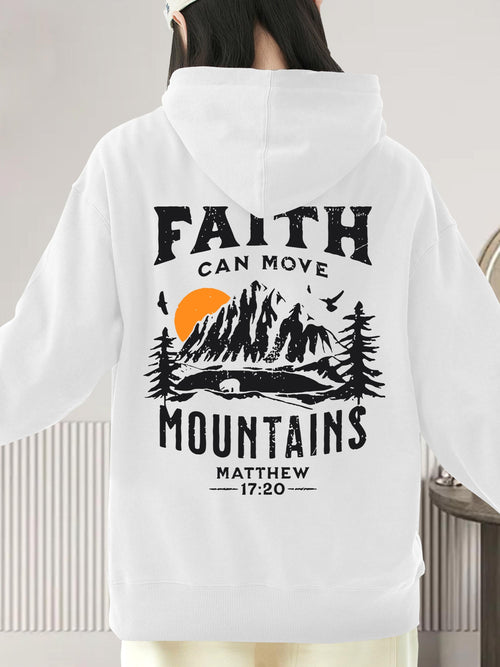 Women's Graphic Hoodie Faith Can Move Mountains Among Sunset Forest And Peaceful Valley