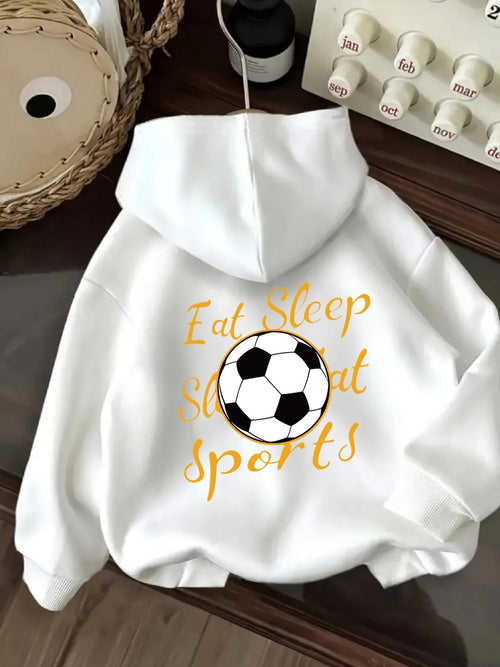 Women's Graphic Hoodie Eat Sleep Shoot Sports With Classic Black And White Soccer Ball
