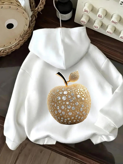 Women's Graphic Hoodie Golden Sequins Sparkling With Geometric Patterns Radiant Decorative Apple