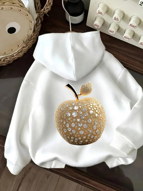 Women's Graphic Hoodie Golden Sequins Sparkling With Geometric Patterns Radiant Decorative Apple