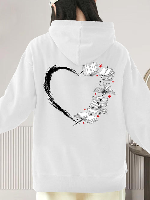 Women's Graphic Hoodie Flying Books Forming An Artistic Heart Shape