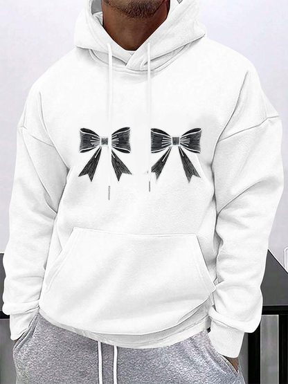 Men's Graphic Hoodie Simple Black Ribbon Bows On Cozy White Sweatshirt