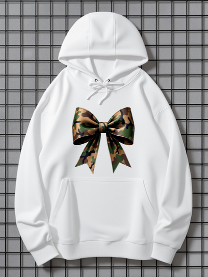 Men's Graphic Hoodie Bold Camouflage Pattern With Shaded Forest Texture Centered Bow