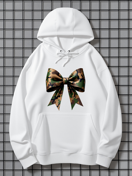 Men's Graphic Hoodie Bold Camouflage Pattern With Shaded Forest Texture Centered Bow