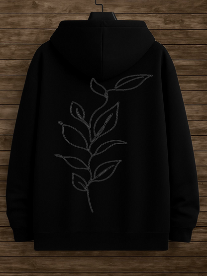 Men's Graphic Hoodie Minimalist Botanical Line Art With Curved Leaf Branch Design