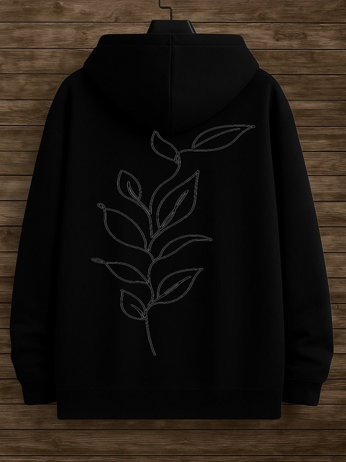 Men's Graphic Hoodie Minimalist Botanical Line Art With Curved Leaf Branch Design