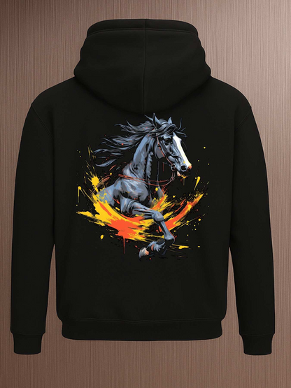 Men's Graphic Hoodie Fiery Splashes With Galloping Wild Energetic Spirit Horse