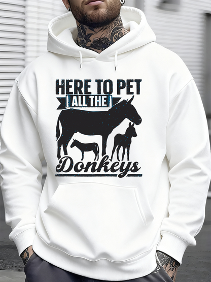 Men's Graphic Hoodie Here To Pet All The Donkeys Among Standing Silhouette With Playful Young Donkey Figure