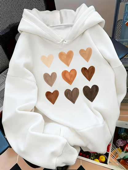 Women's Graphic Hoodie Warm Earth Tones Arranged Softly Among Painted Hearts Hoodie