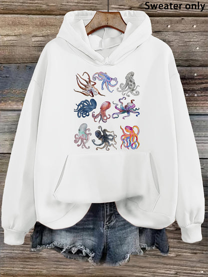 Women's Graphic Hoodie Vivid Colorful Sea Creatures Swimming Around Ocean Octopus