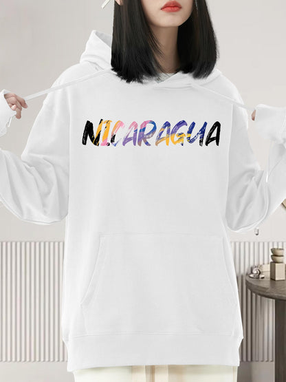 Women's Graphic Hoodie Nicaragua Multicolor Brushstroke Letters Casual Hooded Sweatshirt