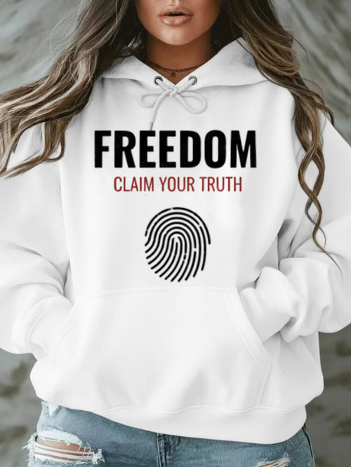 Women's Graphic Hoodie Freedom Claim Your Truth With Emphasized Fingerprint Pattern Hoodie