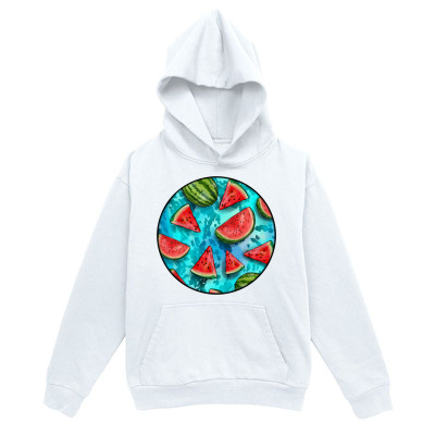Men's Graphic Hoodie Vibrant Sliced Watermelon Floating Among Blue Splash Circle