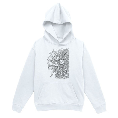 Men's Graphic Hoodie Detailed Hand Drawn Tulip Bouquet Among Leaves Floral Pattern