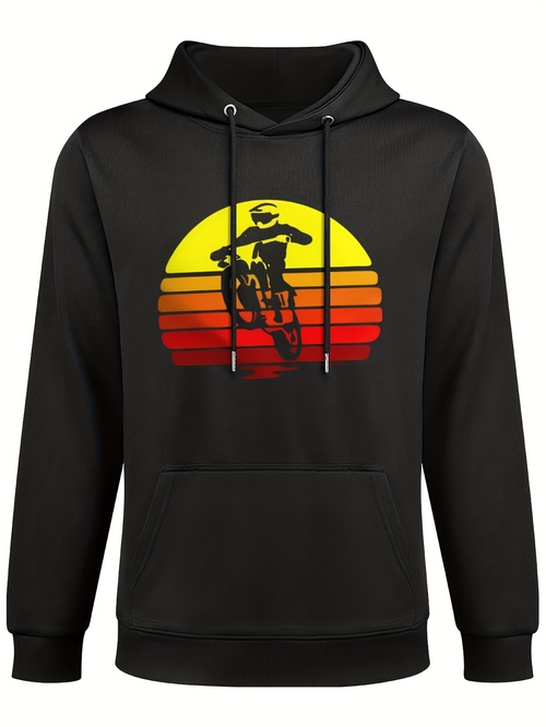 Men's Graphic Hoodie Sunset Horizon Silhouette Style With Dynamic Bicycle Rider