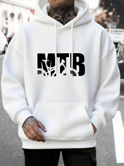 Men's Graphic Hoodie MTB Silhouetted Trees Against Black Block Letters Hoodie