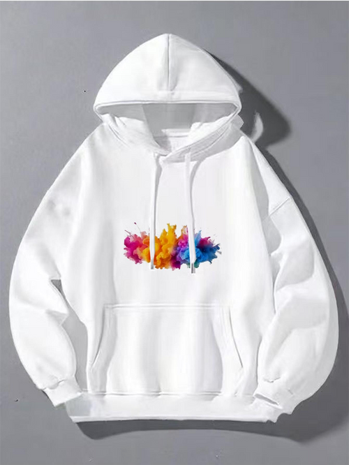 Men's Graphic Hoodie Vibrant Paint Splashes On Pure White Hoodie