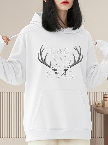 Women's Graphic Hoodie Snowy Antlers With Abstract Ink Patterns Surrounding A Noble Deer