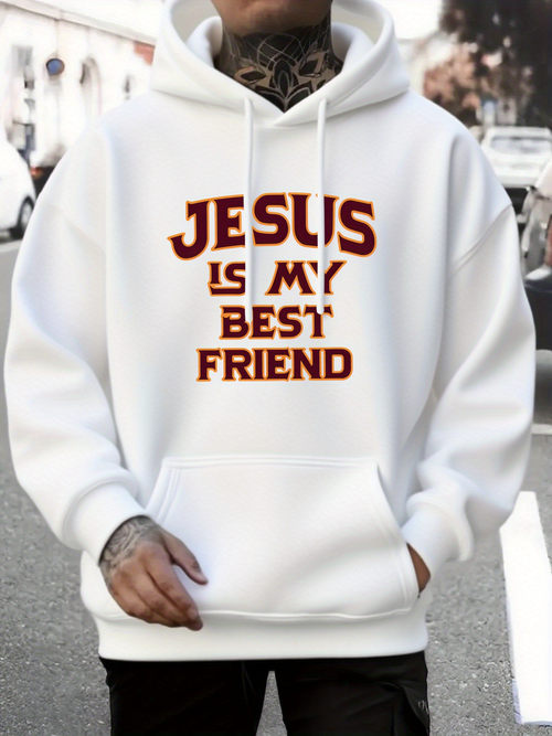 Men's Graphic Hoodie Jesus Is My Best Friend Lettered Slogan On Streetwear Hoodie