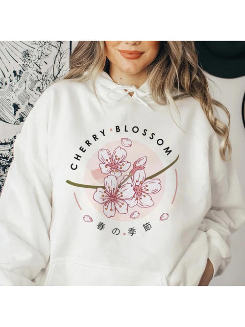 Women's Graphic Hoodie Cherry Blossom Pink Flowers With Gentle Petals And Branch Under Sunlight Blossom
