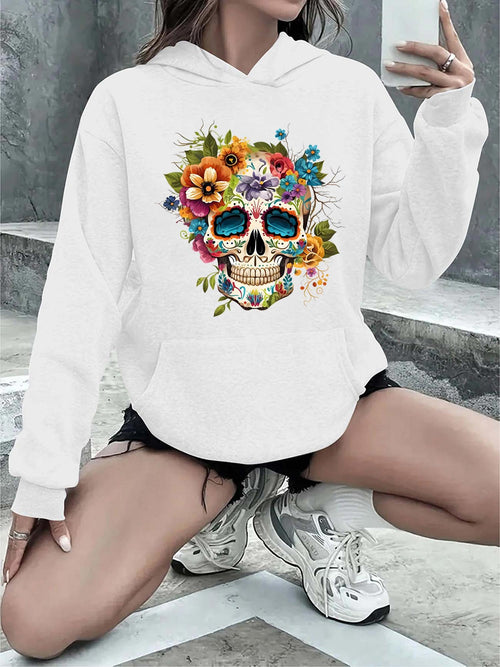 Women's Graphic Hoodie Colorful Flowers Blossoming Brightly On A Vibrant Artistic Skull