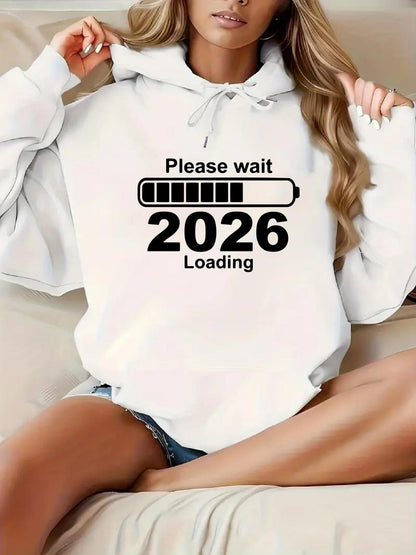Women's Graphic Hoodie Please Wait Progress Bar Under Loading Text Hoodie