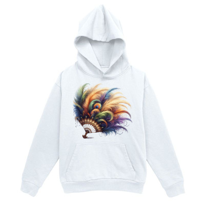 Men's Graphic Hoodie Vivid Rainbow Feathers In Watercolor Surrounding A Graceful Peacock