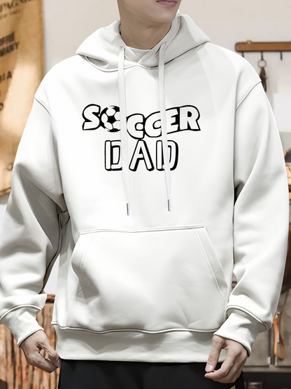 Men's Graphic Hoodie Soccer Dad Bold Black Typography With Playful Soccer Ball Design Hoodie