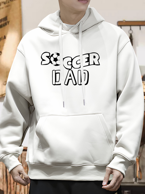 Men's Graphic Hoodie Soccer Dad Bold Black Typography With Playful Soccer Ball Design Hoodie
