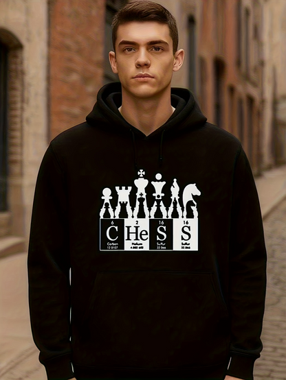 Men's Graphic Hoodie Chess Mastery With Classic Game Pieces On Display Chessboard