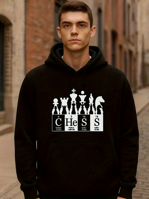 Men's Graphic Hoodie Chess Mastery With Classic Game Pieces On Display Chessboard
