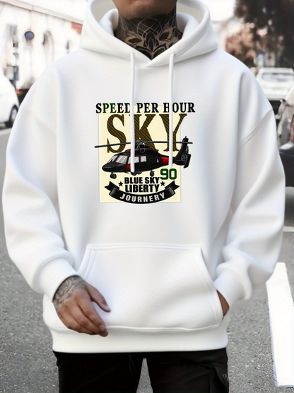 Men's Graphic Hoodie Speed Per Hour Skiing Adventure With Helicopter In Fresh Snow Journey