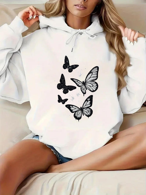 Women's Graphic Hoodie Graceful Flight With Dancing Shadows Butterflies On Hoodie
