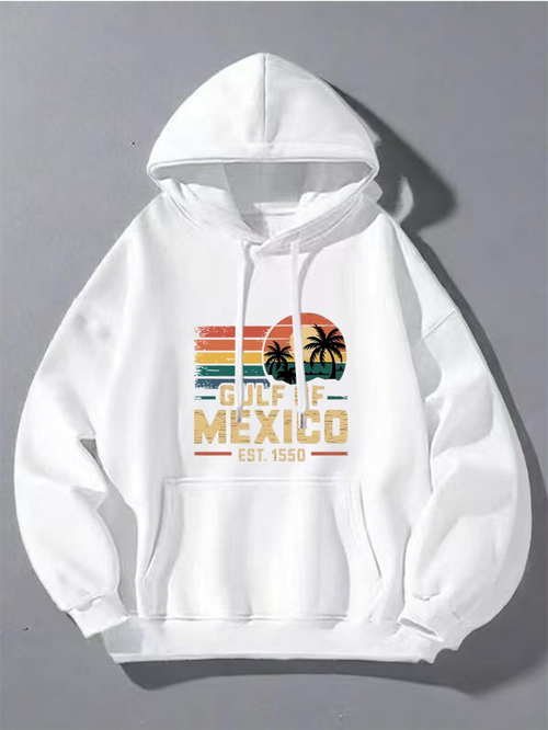 Men's Graphic Hoodie Chill Vibes Under Sunset With Palm Trees And Colorful Mexico