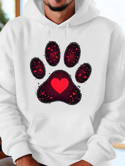 Men's Graphic Hoodie Red Heart Surrounded By Glowing Starburst Inside Animal Paw Print