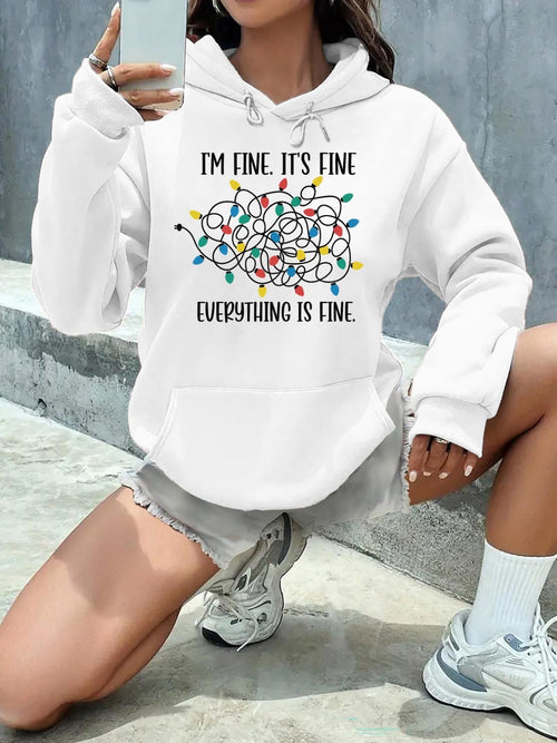 Women's Graphic Hoodie Im Fine Its Fine Everything Is Fine Colorful Scribbles Among Tangled Lines