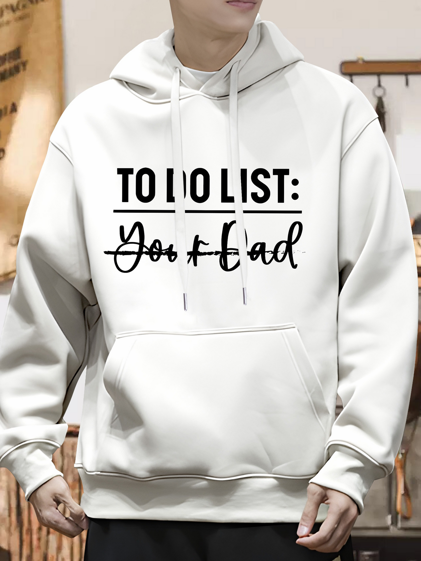 Men's Graphic Hoodie To Do List Crossed Out Good Bad Words With Simple White Hoodie