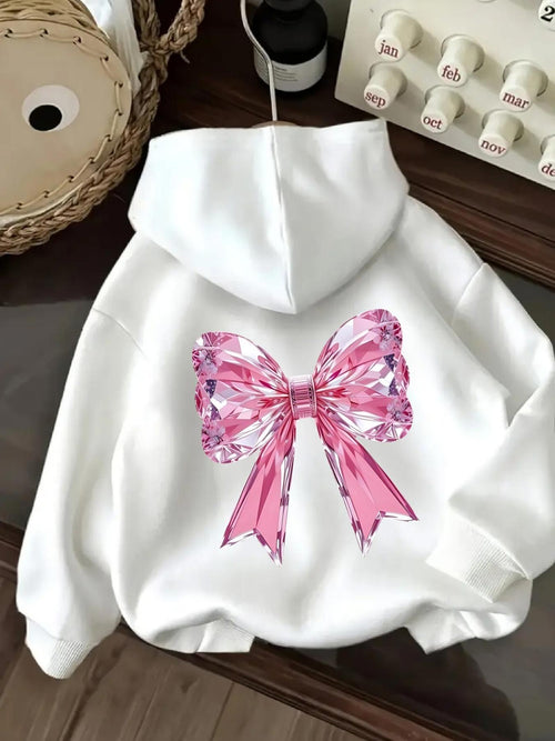 Women's Graphic Hoodie Sparkling Pink Crystal Bow With Reflective Faceted Glow Ribbon