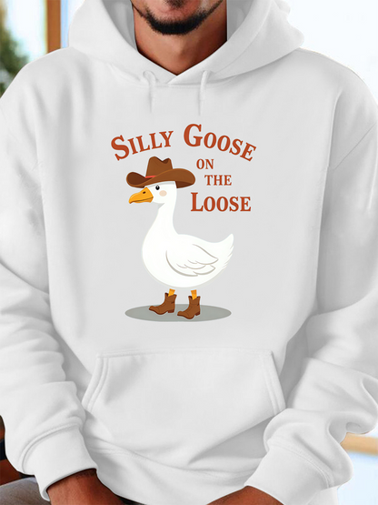 Men's Graphic Hoodie Silly Goose On The Loose Wearing Cowboy Hat And Boots Goose